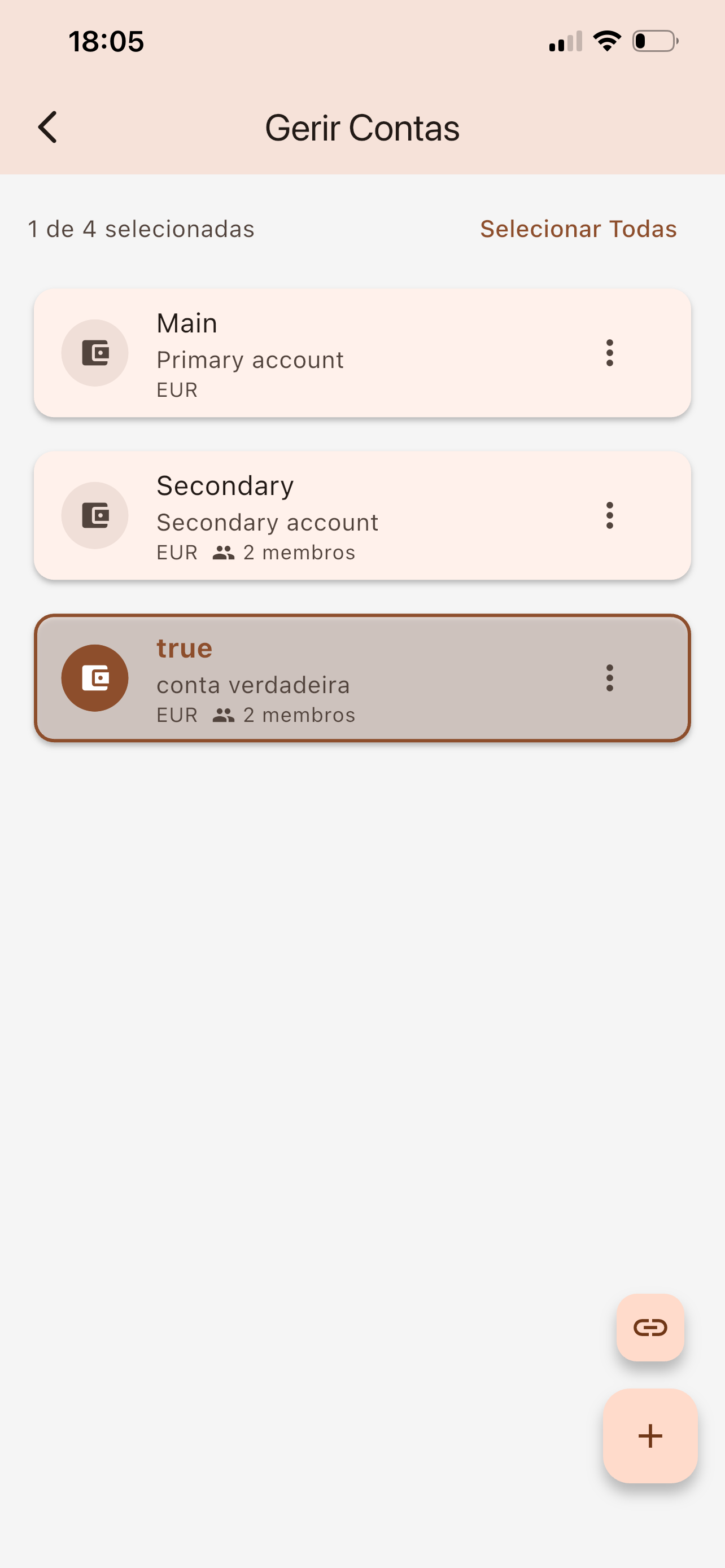 Multiple accounts screen